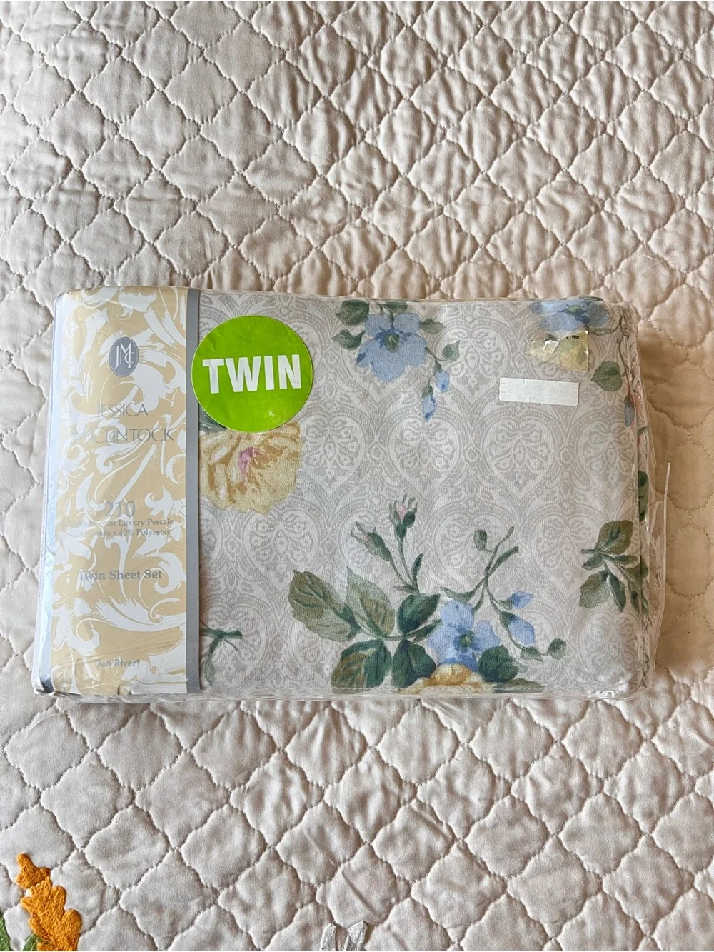 Vintage Jessica McClintock English Cottage Rose Floral Twin Sheet Set Cotton 210